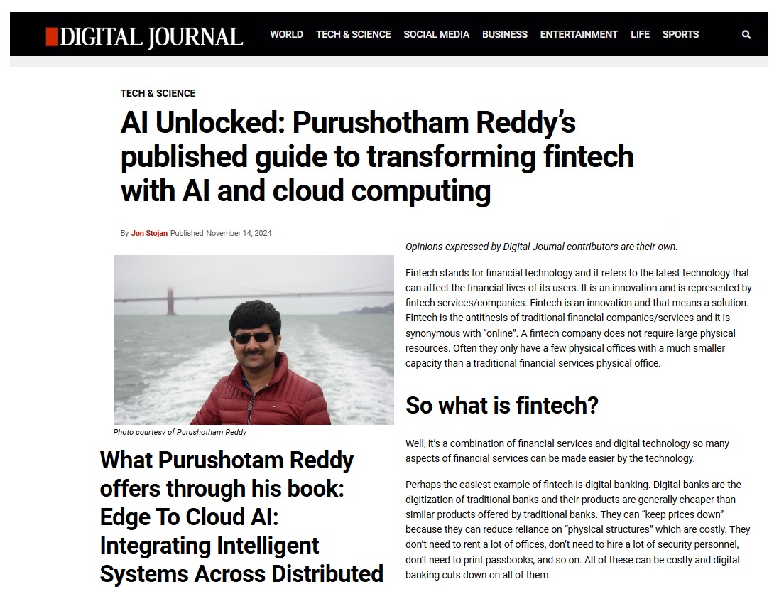 Article: AI Unlocked: Purushotham Reddy’s published guide to transforming fintech with AI and cloud computing