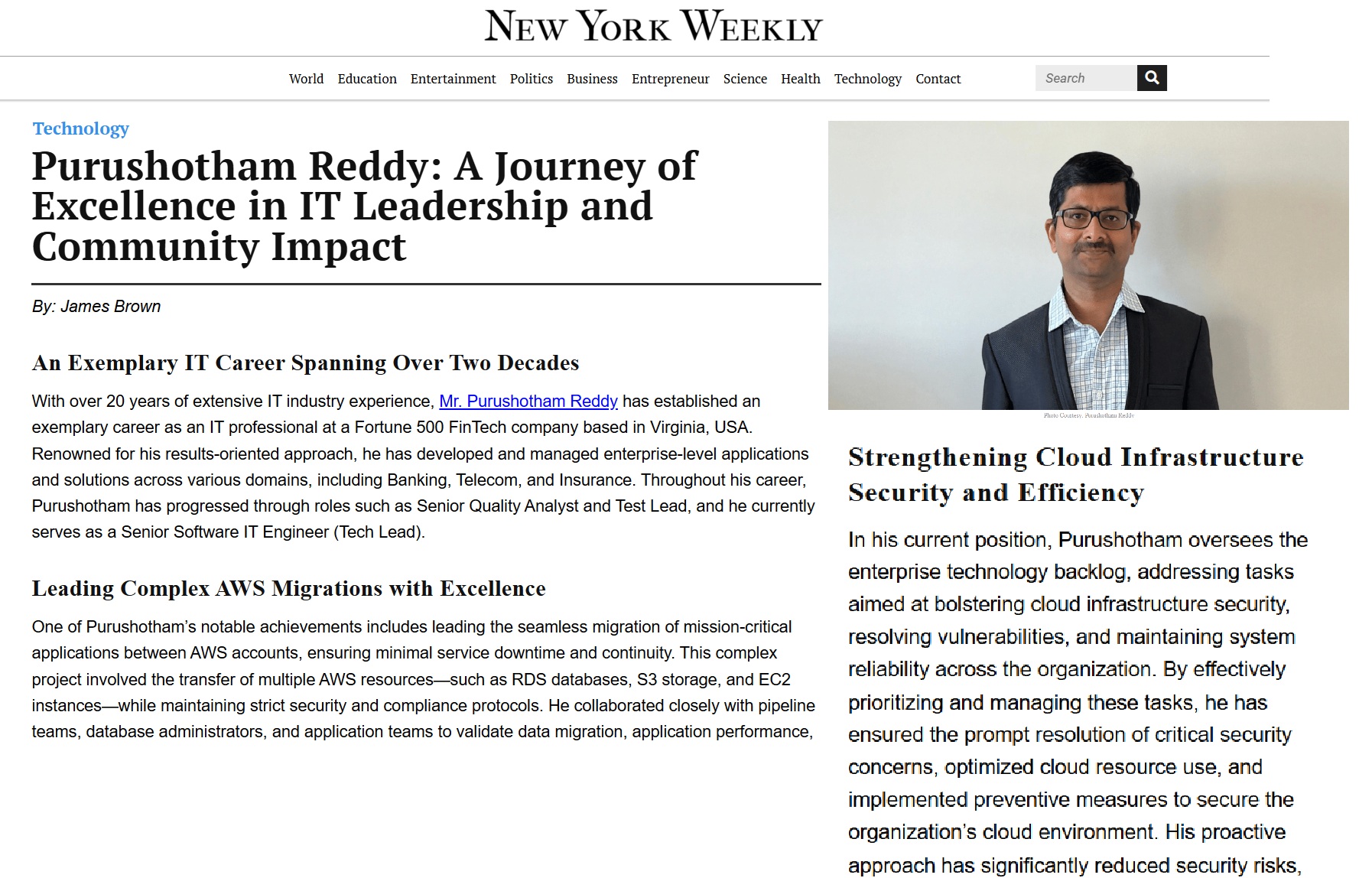 Article: Purushotham Reddy: A Journey of Excellence in IT Leadership and Community Impact