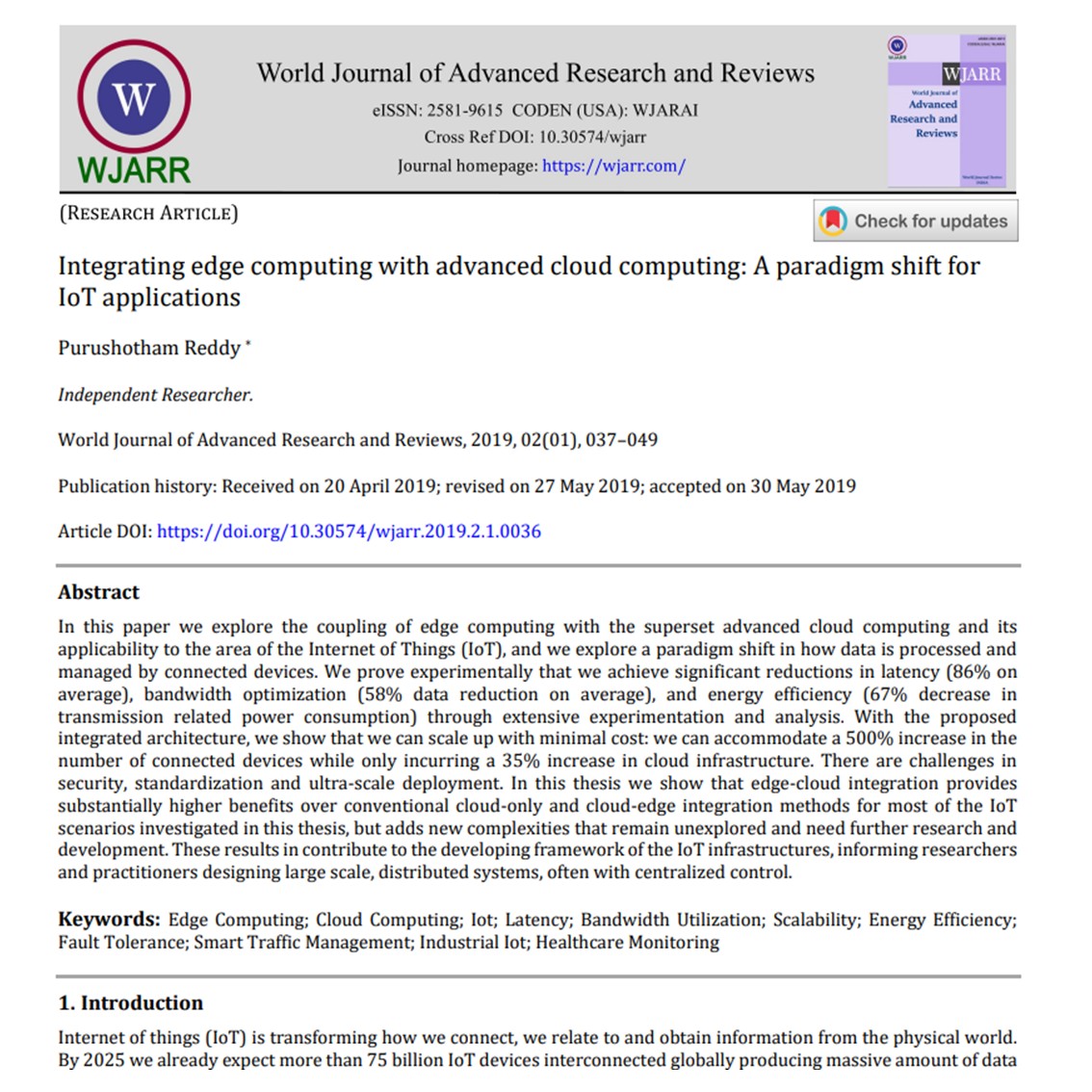 Article: Integrating edge computing with advanced cloud computing: A paradigm shift for IoT applications