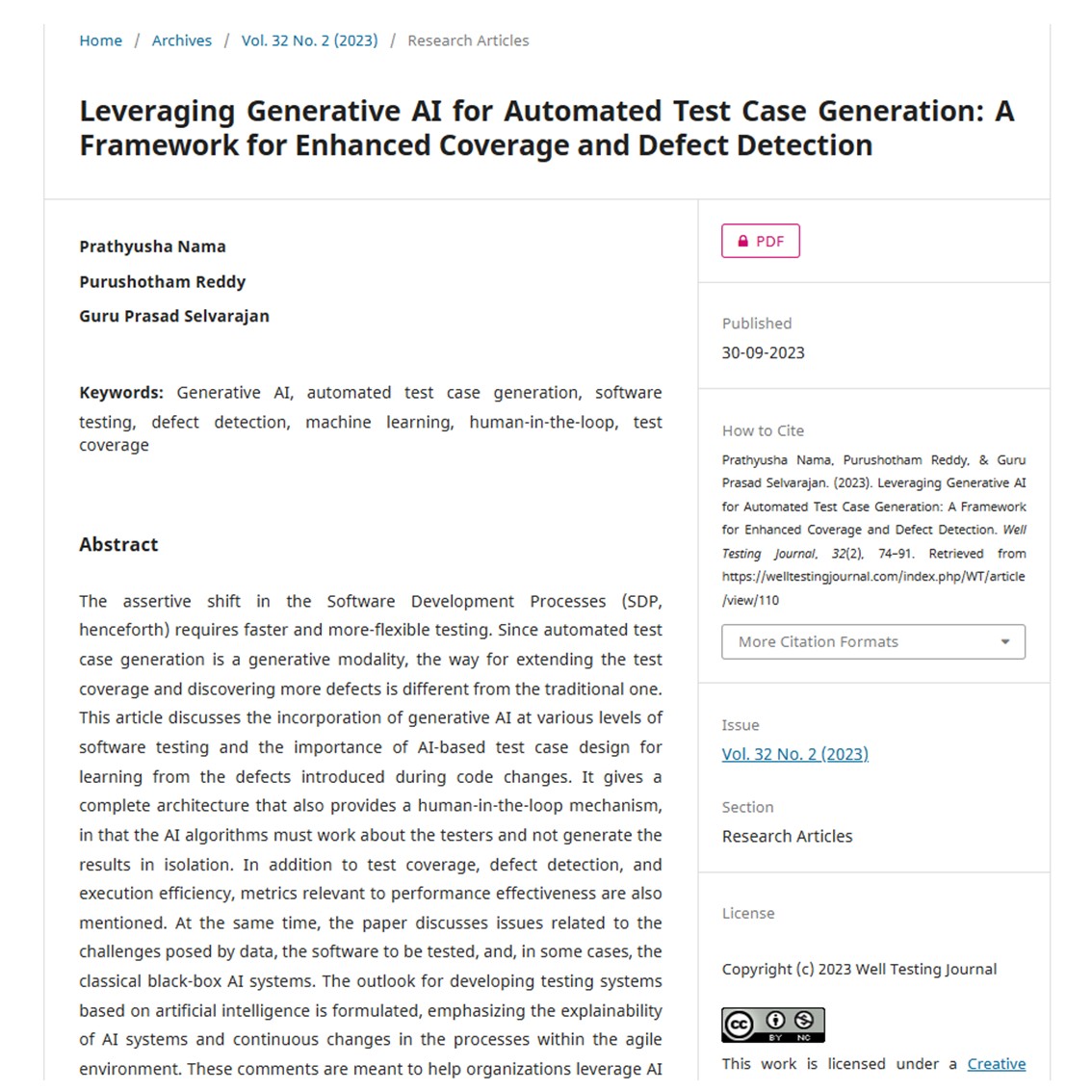 Article: Leveraging Generative AI for Automated Test Case Generation: A Framework for Enhanced Coverage and Defect Detection