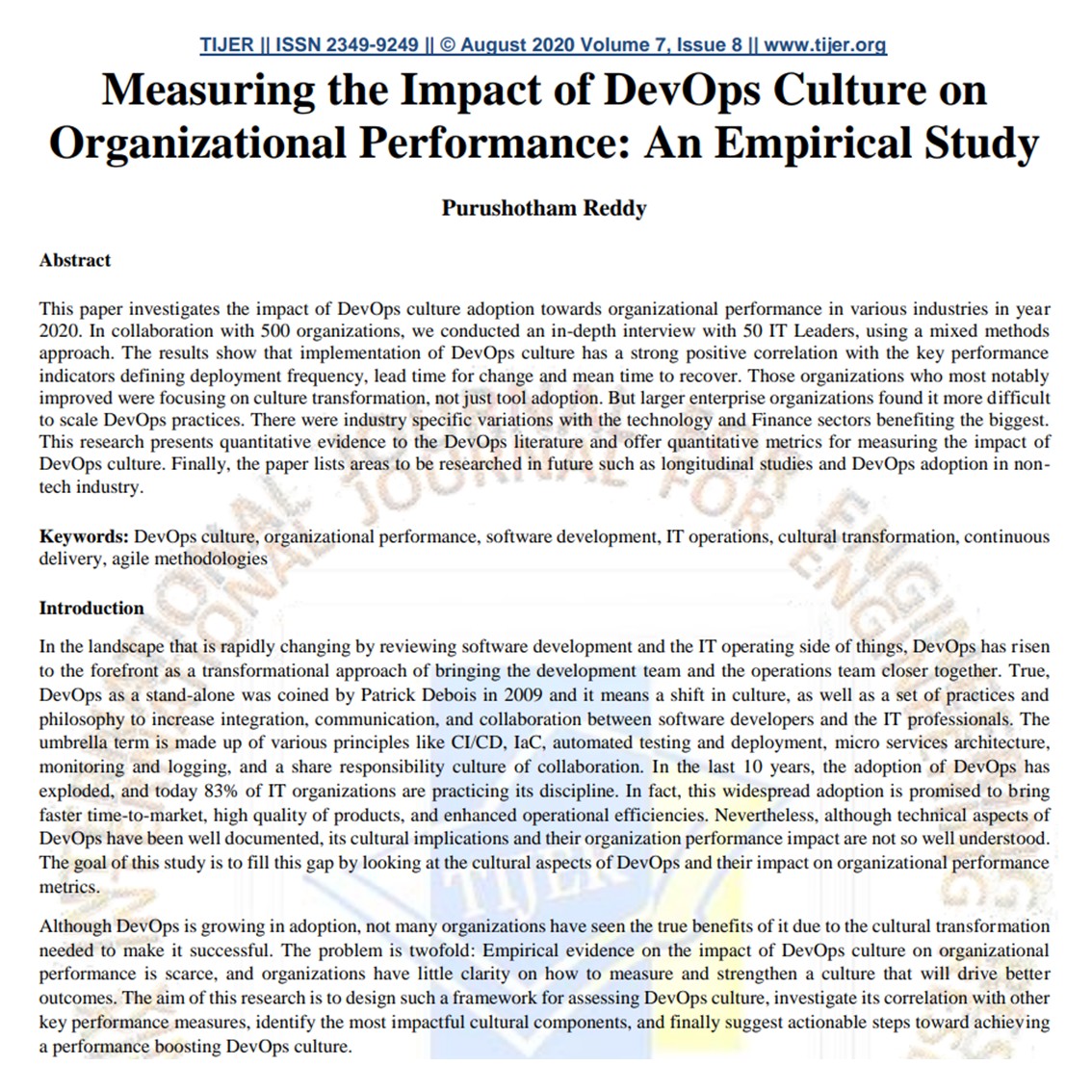 Article: Measuring the Impact of DevOps Culture on Organizational Performance: An Empirical Study 