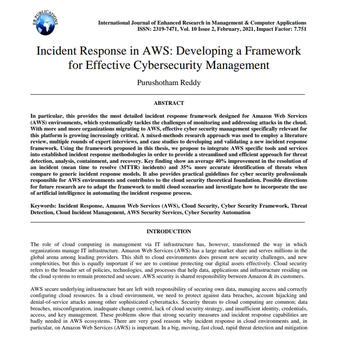 Article: Incident Response in AWS: Developing a Framework for Effective Cybersecurity Management